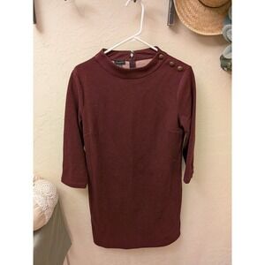 Talbots Burgundy Sparkle Mock Neck 3/4 Sleeve Top Women's Medium